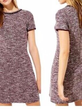 LOFT Short Sleeve Knit Dress in Marled Plum